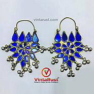 Ethnic Glass Stones Floral Earrings With Silver Bells – Vintarust