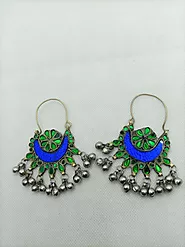 Website at https://vintarust.com/products/blue-and-green-glass-stone-afghan-kuchi-earrings-with-dangling-bells
