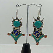 Turquoise Dangle Earrings, Nepalese Earrings, Turquoise Jewelry – Vintarust