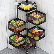 HOME CUBE 1 Pc 5 Layer Kitchen Rotating Trolley Portable Storage Rack Square Design Fruits & Vegetable Onion Cutlery,...