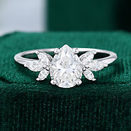 Pear shaped Moissanite engagement ring vintage Unique Marquise cut diamond Cluster engagement ring white gold wedding...