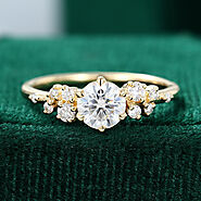 moissanite wedding rings vintage solid 14K yellow gold Unique Moissanite engagement ring women diamond wedding Bridal...