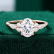 2 carat Oval cut Moissanite engagement ring vintage ring Unique Cluster Rose gold ring engagement ring Marquise cut D...