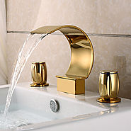 Two Handle Gold Plated three sets of waterfall bathroom sink faucet - FaucetsDeal.com