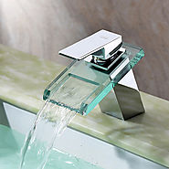 Waterfall Bathroom Sink Faucet with Glass Spout(Chrome Finish) At FaucetsDeal.com