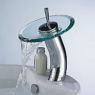 Stylish Glass Vessel Waterfall Faucet - Silver + Translucent Green At FaucetsDeal.com