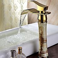 Art Deco Retro Waterfall Brass Ti-PVD Bathroom Sink Faucets At FaucetsDeal.com