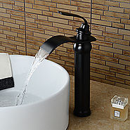 Bathroom Sink Faucet with Antique ORB Finish Waterfall Centerset Faucet At FaucetsDeal.com
