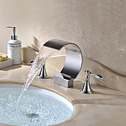Chrome color three sets of bathroom waterfall sink faucet with Two Handles At FaucetsDeal.com