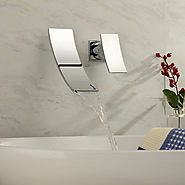 Contemporary Chrome Finish Waterfall Wall Mount Stainless Steel Bathroom Sink Faucet At FaucetsDeal.com