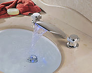 Two Handles Chrome Finish Color Changing LED Bathtub Waterfall Faucet At FaucetsDeal.com