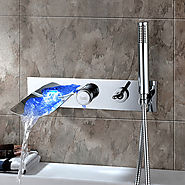 Chrome Finish Color Changing Wall Mount Tub Faucet With Hand Shower At FaucetsDeal.com
