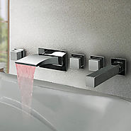 Thermochromic Chrome Finish LED Waterfall Bathroom Tub Faucet At FaucetsDeal.com