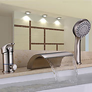 Contemporary Nickel Brushed Three Holes Single Handle Waterfall Handshower Included Bathtub Faucet At FaucetsDeal.com