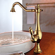 Shengbaier Vintage Style Ti-PVD Finish Curve Design Kitchen Faucet At FaucetsDeal.com