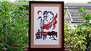 Waterfall Japanese painting Hand Drawing Embroidery Designs