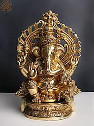 Lord Ganesha Idols Seated on Kirtimukha Throne – Exotic India Art