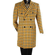 Yellow Window Pane Design Double Breasted Cashmere Classic Coat - TIL83