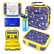FlowFly Kids Lunch box for Boys [Blue Yellow Truck Set]