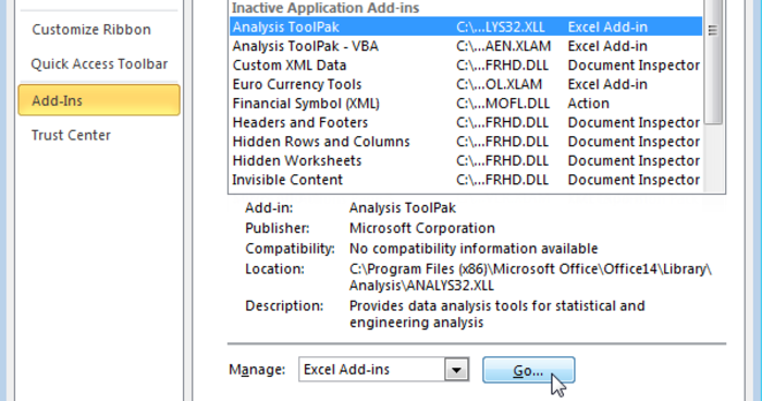 data analysis toolpak mac excel 2011