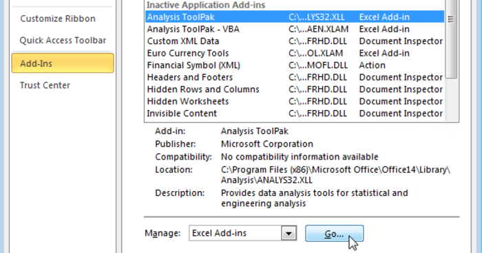 install analysis toolpak excel 2011 mac