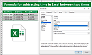 Formula for subtracting time in Excel between two times