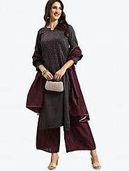 Black Silk Blend Readymade Designer Palazzo Suit with Dupatta