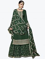 Green Georgette Festive Wear Premium Designer Sharara Suit Online FABANZA UK