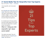 21 Social Media Tips for Nonprofits from Top Experts