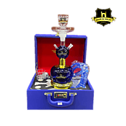 Frosted Design Glass Hookah Shisha - Dark Blue & Gold