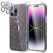 KSWOUS Glitter Clear Case for iPhone 14 Pro with Screen Protector[2 Pack] + Camera Lens Protector[2 Pack]
