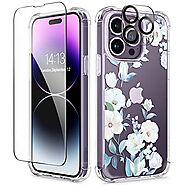GVIEWIN Floral Design Case with iPhone 14 Pro with Screen Protector & Camera Lens Protector (Hibiscus)