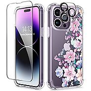GVIEWIN Floral Design Case for iPhone 14 Pro with Screen Protector & Camera Lens Protector (Anemone Blooms/Pink)
