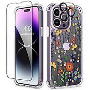 GVIEWIN Floral Design Case for iPhone 14 Pro with Screen Protector & Camera Lens Protector (Blooming Flowerets)