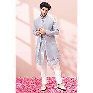 Paradise Blue Embellished Sherwani Set