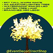 5FT Tall Warm White - AC Adaptor Lighted Tree Waterproof Ginkgo LED - Indoor / Outdoor Lighted