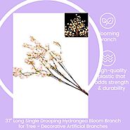 37" Long Single Drooping Hydrangea Bloom Branch for Tree - Decorative Artificial Branches