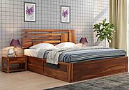 Wooden Bed with Hydraulic Storage - PlusOne India