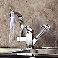 Chrome Finish Single Handle LED Kitchen Brass Faucet At FaucetsDeal.com