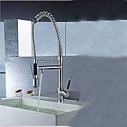 Contemporary Single Handle Chrome Finish Pull-Out Spray LED Kitchen Faucet with 3 Color Changing At FaucetsDeal.com