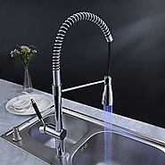 Solid Brass Transitional Kitchen Faucet with Color Changing LED Light At FaucetsDeal.com