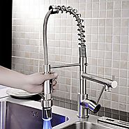 Nickel Brushed Finish LED Pull-out spout Kitchen Faucet with Single Handle At FaucetsDeal.com