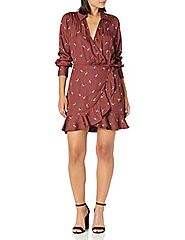 PAIGE womens Parisa Mini Wrap With Long Sleeves in Velvet Red Multi Casual Night Out Dress, Velvet Red Multi, Medium US