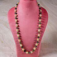 Natural Zambian Emerald Mallon Shapes Chain With Golden South Sea Baroque Pearl In 14 Carat Gold
