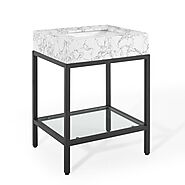 Kian 26 Inch Black Stainless Steel Bathroom Vanity In Artifical Marble Top, Farmhouse Single Sink Bath Vanity, MOD3757