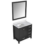 Chateau Free Standing Modern Bathroom/Bath Vanity Set w/ Wood Cabinet, Carrara Marble Vanity Top with White Sink, Wal...