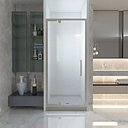 Ivanees 34 in.-36 in. Wide x 76 in. High Smart Adjust Semi-Frameless Pivot Shower Door - Brushed Nickel