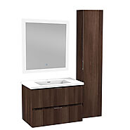 Conques Wall Mounted Bathroom Vanity Set w/ Wood Cabinet, Vanity Top in White with White Basin, LED Mirror and Side C...