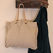 Buy Casual Vintage Washed Linen Daily bag with real leather handle