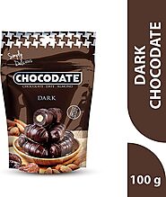 Chocodate Dark - 90gm, Rich Silky Chocolate, Roasted Almonds, Velvety Arabian Dates, Low Calories, No GMO